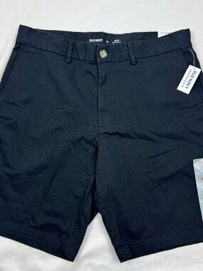 New Old Navy Black Slim Chino Shorts Mens 32 Gray 9 Inch Inseam Built-In Flex
